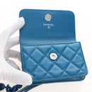 CHANEL Chain Matelasse Shoulder Bag Caviar Skin Blue Silver CC Auth 212946SM-20