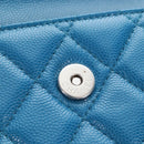CHANEL Chain Matelasse Shoulder Bag Caviar Skin Blue Silver CC Auth 212946SM-21