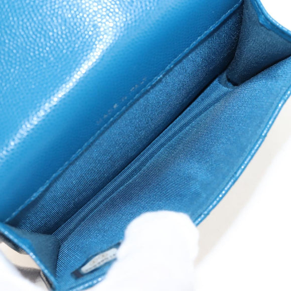 CHANEL Chain Matelasse Shoulder Bag Caviar Skin Blue Silver CC Auth 212946SM