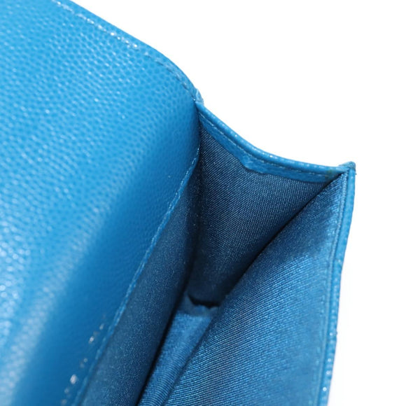 CHANEL Chain Matelasse Shoulder Bag Caviar Skin Blue Silver CC Auth 212946SM
