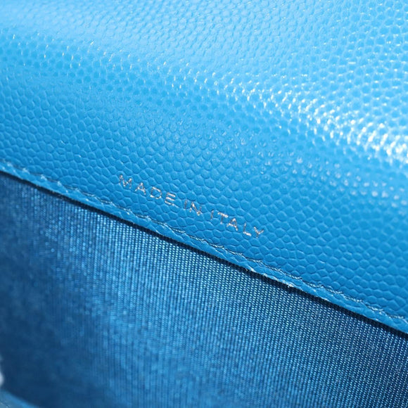 CHANEL Chain Matelasse Shoulder Bag Caviar Skin Blue Silver CC Auth 212946SM