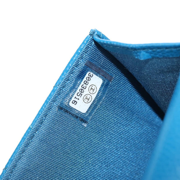 CHANEL Chain Matelasse Shoulder Bag Caviar Skin Blue Silver CC Auth 212946SM