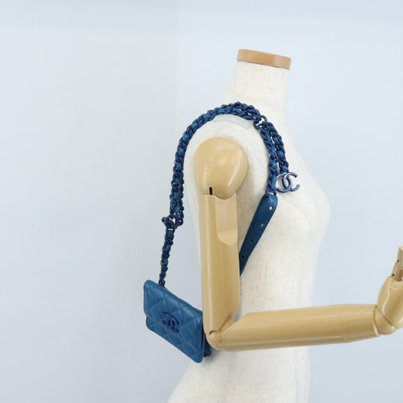 CHANEL Chain Matelasse Shoulder Bag Caviar Skin Blue Silver CC Auth 212946SM