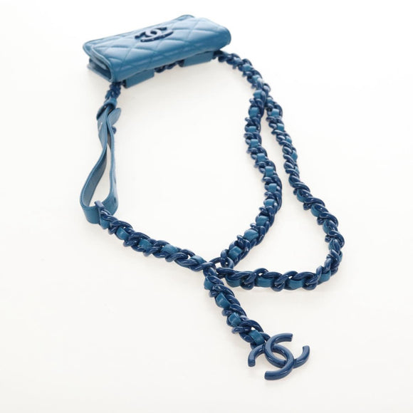 CHANEL Chain Matelasse Shoulder Bag Caviar Skin Blue Silver CC Auth 212946SM