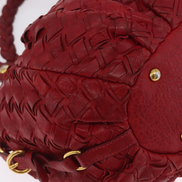 Miu Miu Hand Bag Leather Red Gold Auth 212947A