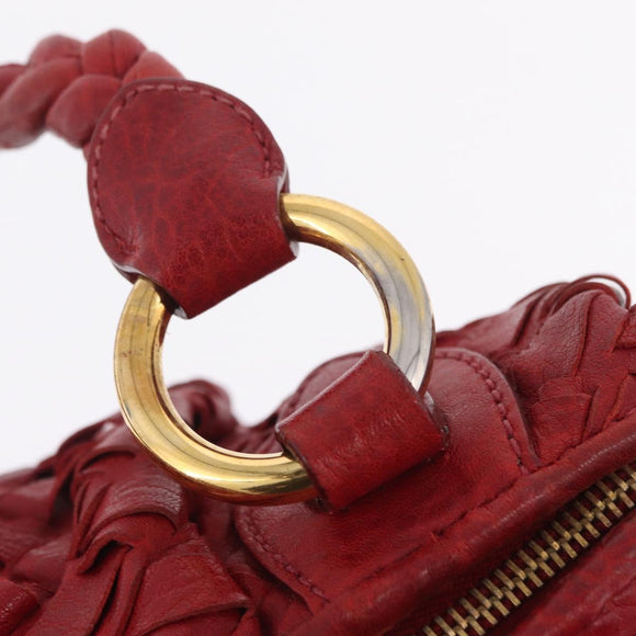 Miu Miu Hand Bag Leather Red Gold Auth 212947A