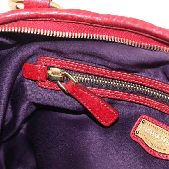 Miu Miu Hand Bag Leather Red Gold Auth 212947A