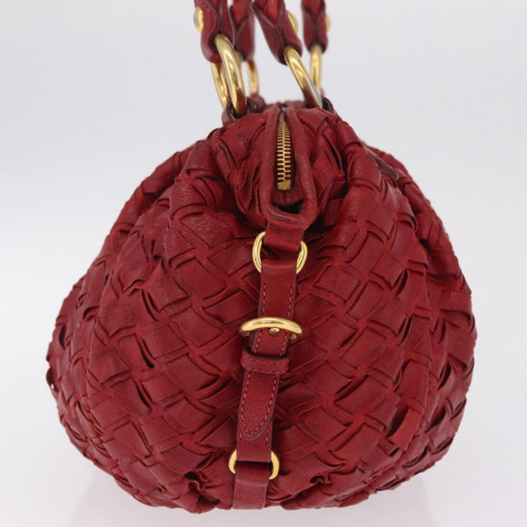 Miu Miu Hand Bag Leather Red Gold Auth 212947A