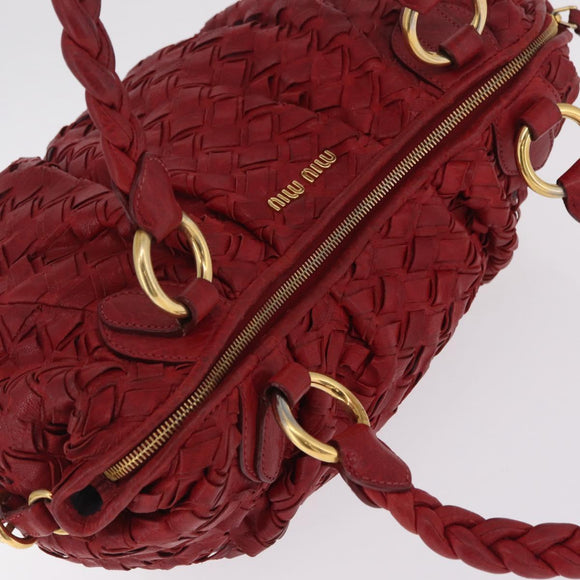 Miu Miu Hand Bag Leather Red Gold Auth 212947A