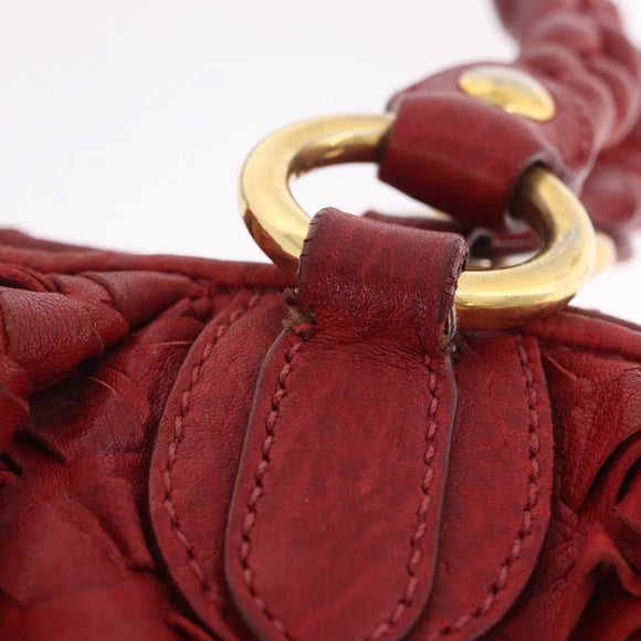 Miu Miu Hand Bag Leather Red Gold Auth 212947A