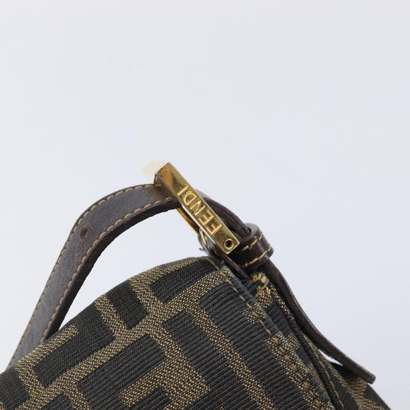 FENDI Zucca Canvas Mamma Baguette Shoulder Bag Brown Black Auth 212955A