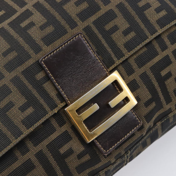 FENDI Zucca Canvas Mamma Baguette Shoulder Bag Brown Black Auth 212955A