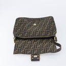 FENDI Zucca Canvas Mamma Baguette Shoulder Bag Brown Black Auth 212955A-16