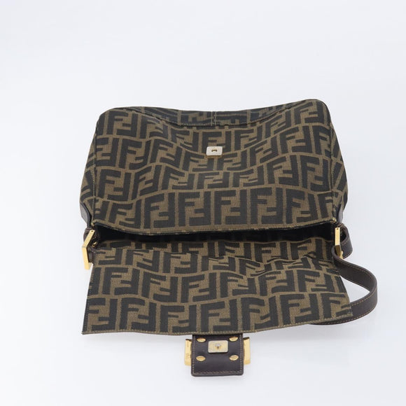 FENDI Zucca Canvas Mamma Baguette Shoulder Bag Brown Black Auth 212955A
