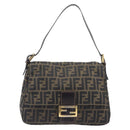 FENDI Zucca Canvas Mamma Baguette Shoulder Bag Brown Black Auth 212955A-2