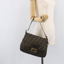 FENDI Zucca Canvas Mamma Baguette Shoulder Bag Brown Black Auth 212955A-25