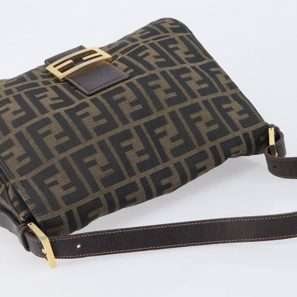 FENDI Zucca Canvas Mamma Baguette Shoulder Bag Brown Black Auth 212955A
