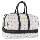MCM Vicetos Boston Bag PVC Leather White Gold Auth 212956A-1