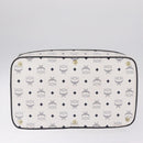 MCM Vicetos Boston Bag PVC Leather White Gold Auth 212956A-10