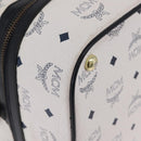 MCM Vicetos Boston Bag PVC Leather White Gold Auth 212956A-11