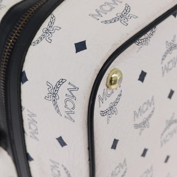 MCM Vicetos Boston Bag PVC Leather White Gold Auth 212956A