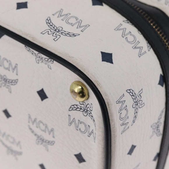 MCM Vicetos Boston Bag PVC Leather White Gold Auth 212956A