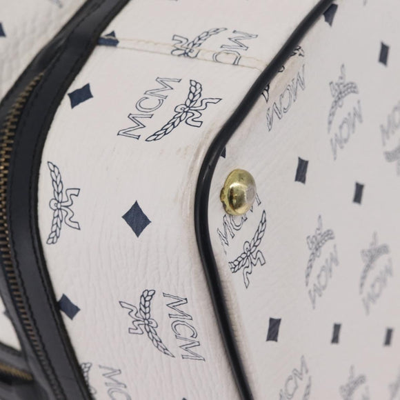 MCM Vicetos Boston Bag PVC Leather White Gold Auth 212956A