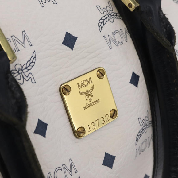 MCM Vicetos Boston Bag PVC Leather White Gold Auth 212956A