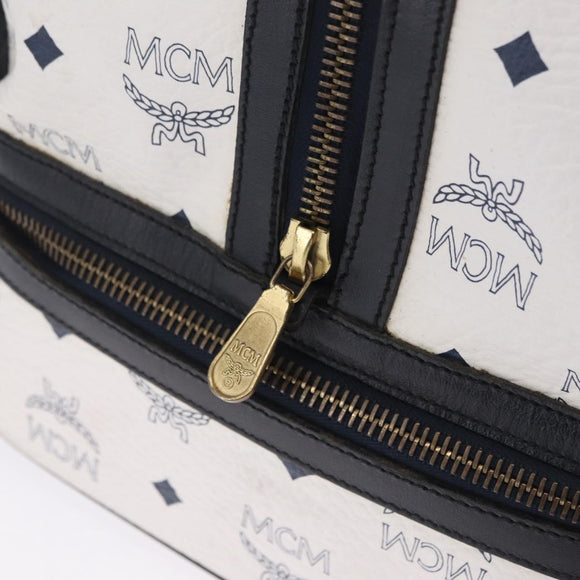 MCM Vicetos Boston Bag PVC Leather White Gold Auth 212956A