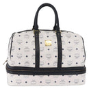 MCM Vicetos Boston Bag PVC Leather White Gold Auth 212956A-2