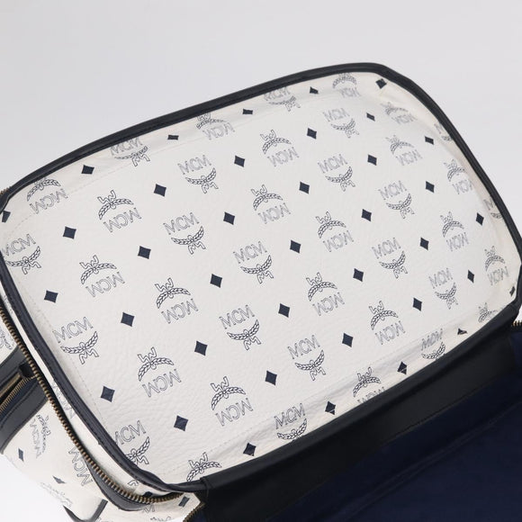 MCM Vicetos Boston Bag PVC Leather White Gold Auth 212956A