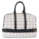 MCM Vicetos Boston Bag PVC Leather White Gold Auth 212956A-3