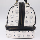 MCM Vicetos Boston Bag PVC Leather White Gold Auth 212956A-4