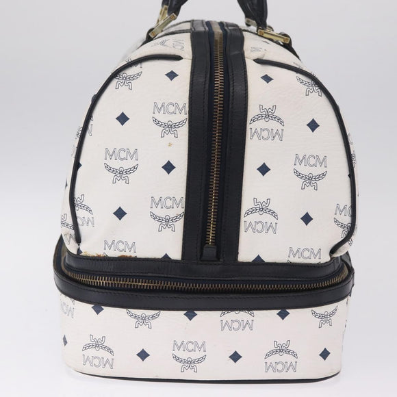 MCM Vicetos Boston Bag PVC Leather White Gold Auth 212956A