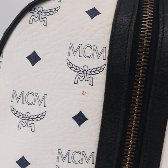 MCM Vicetos Boston Bag PVC Leather White Gold Auth 212956A