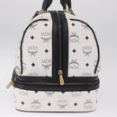 MCM Vicetos Boston Bag PVC Leather White Gold Auth 212956A-6