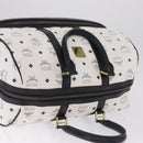 MCM Vicetos Boston Bag PVC Leather White Gold Auth 212956A-7