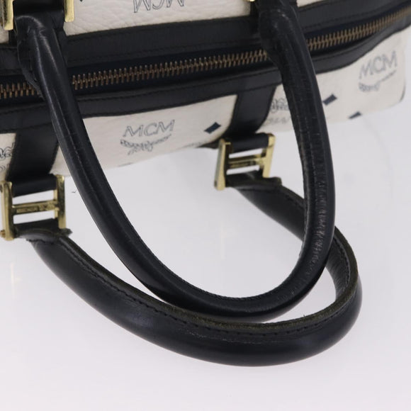 MCM Vicetos Boston Bag PVC Leather White Gold Auth 212956A