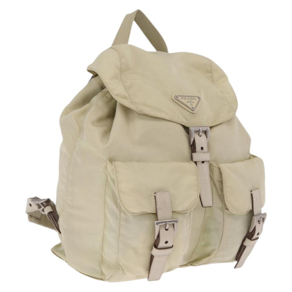 PRADA Backpack Nylon Beige Silver Auth 212961