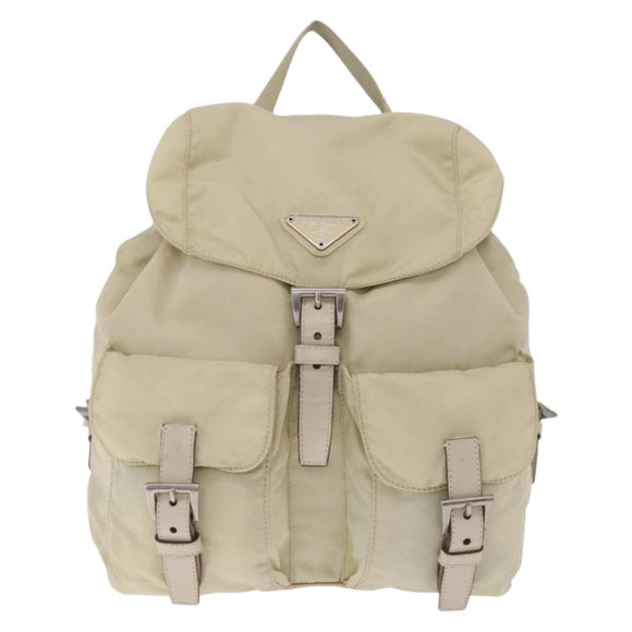 PRADA Backpack Nylon Beige Silver Auth 212961