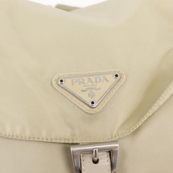 PRADA Backpack Nylon Beige Silver Auth 212961