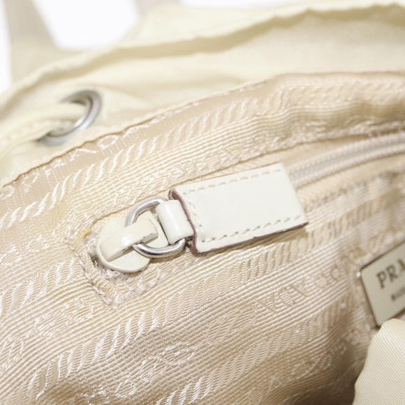 PRADA Backpack Nylon Beige Silver Auth 212961