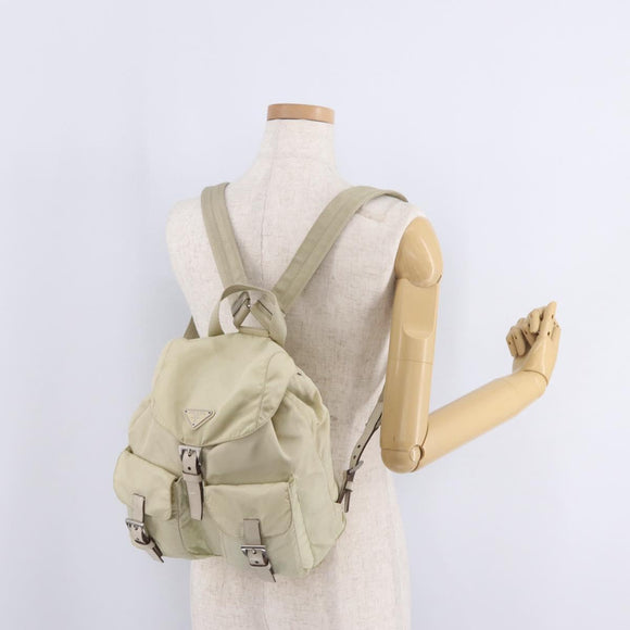 PRADA Backpack Nylon Beige Silver Auth 212961