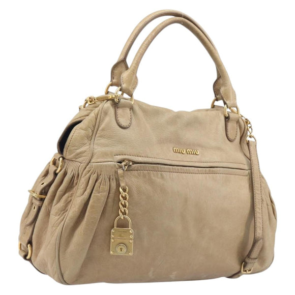 Miu Miu Hand Bag Leather 2way Beige Gold Auth 212969