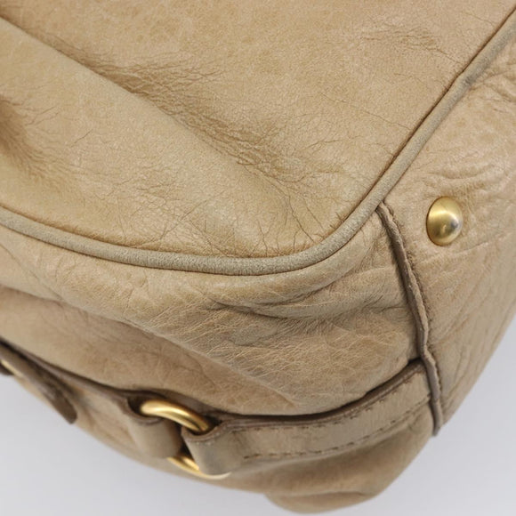 Miu Miu Hand Bag Leather 2way Beige Gold Auth 212969