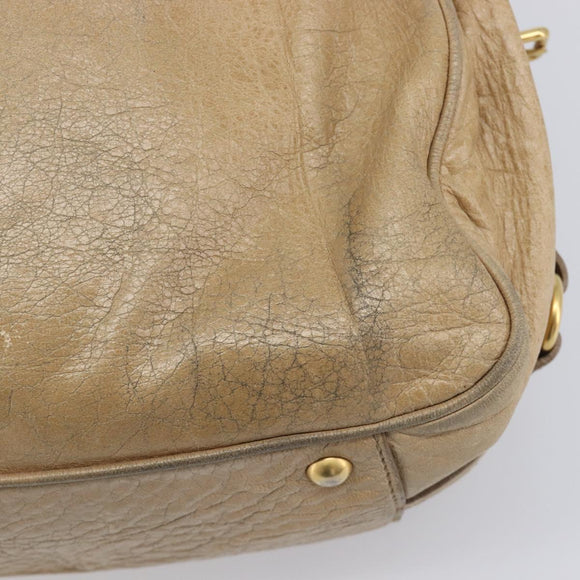 Miu Miu Hand Bag Leather 2way Beige Gold Auth 212969