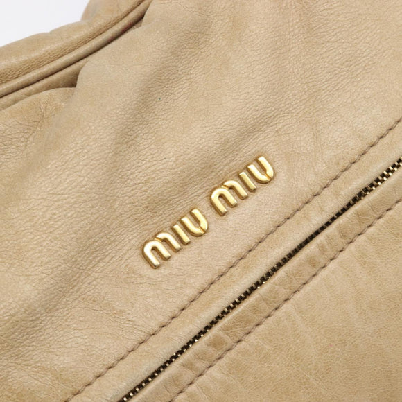 Miu Miu Hand Bag Leather 2way Beige Gold Auth 212969