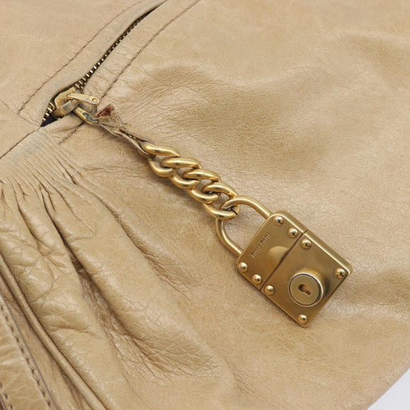 Miu Miu Hand Bag Leather 2way Beige Gold Auth 212969
