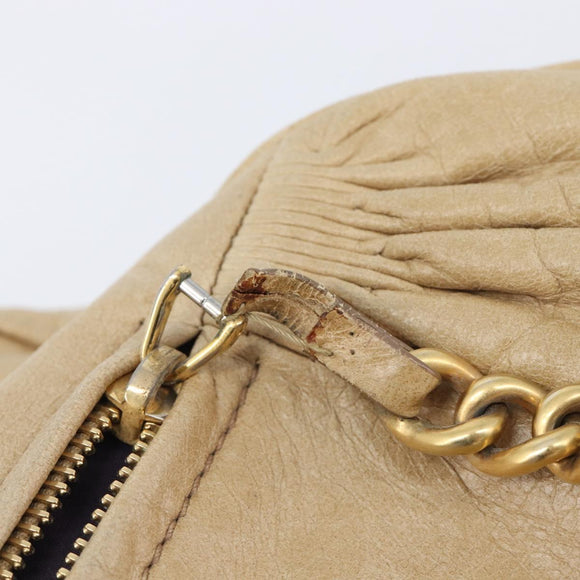 Miu Miu Hand Bag Leather 2way Beige Gold Auth 212969