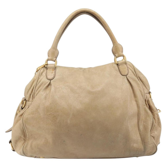 Miu Miu Hand Bag Leather 2way Beige Gold Auth 212969
